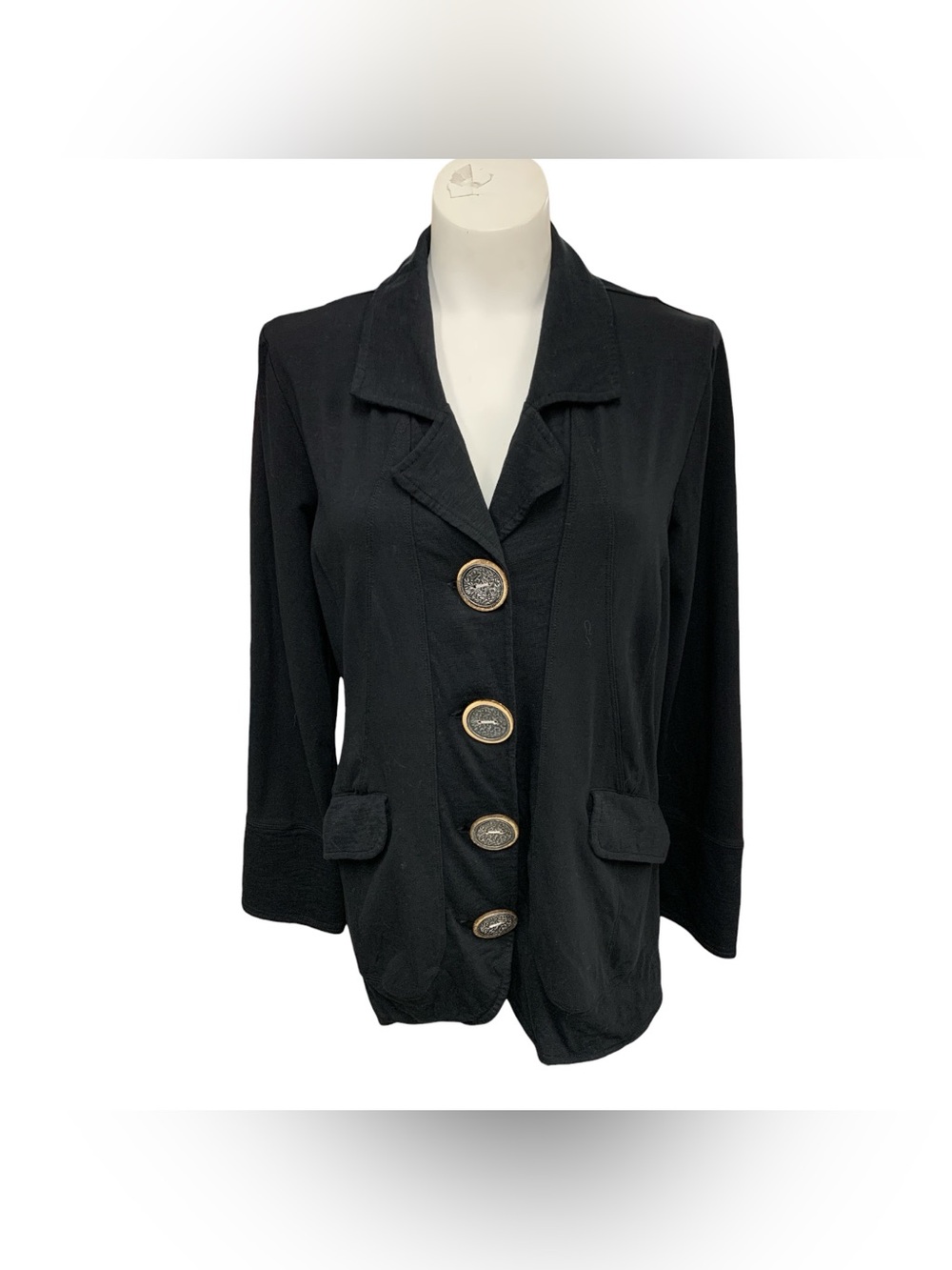 neon buddha Black Blazer with Gold-Tone Buttons Size S